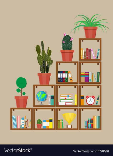 Cactus Cup, Books Vector, Globe Flower, Bookshelf Art, Arte Doodle, Ra Ideas, Props Art, Cottage Signs, Islamic Cartoon