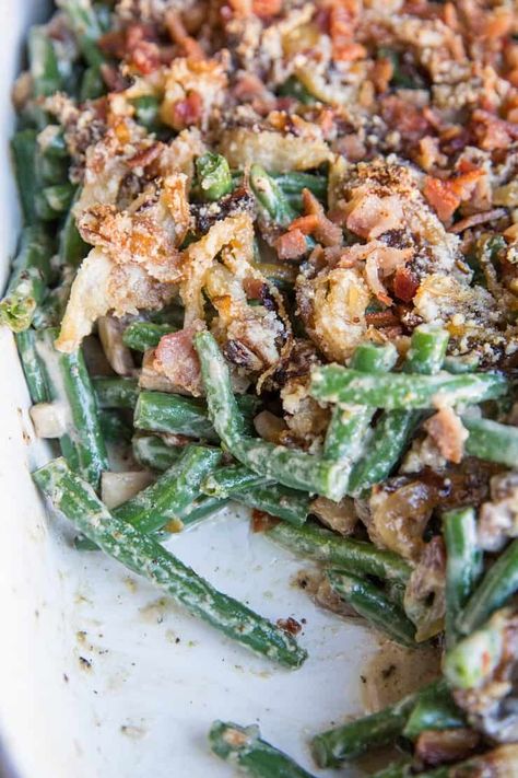 Healthy Green Bean Casserole (Dairy-Free, Keto, Gluten-Free) - The Roasted Root Crock Pot Green Bean Casserole, Keto Green Bean Casserole, Fresh Green Bean Recipes, Healthy Green Bean Casserole, Healthy Green Beans, Dairy Free Sauces, Green Bean Casserole Recipe, Keto Green, Greenbean Casserole Recipe