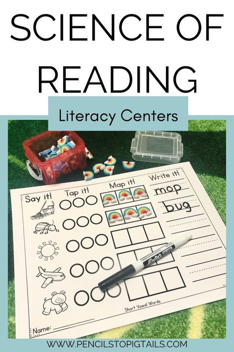 Science Of Reading Kindergarten, Science Of Reading Centers, Phoneme Segmentation Activities, Blending Words, Word Mapping, Centers First Grade, Emergent Literacy, Structured Literacy, The Science Of Reading