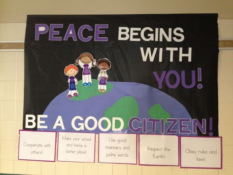 Peace Bulletin Board Ideas, Peace Bulletin Board, Pinwheels For Peace, Bulletin Boards Elementary, Bulletin Boards Theme, Classroom Boards, Reading Bulletin Boards, Kindness Projects, Library Reading