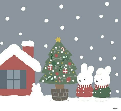 Miffy Christmas Wallpaper, Miffy Christmas, Pochacco Christmas, Holiday Pfp, Winter Widgets, Moomin Wallpaper, Christmas Widgets, Dutch Rabbit, Winter Board