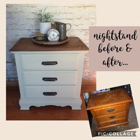 Nightstand Makeover Before After, Nightstand Redo Before And After, Oak Nightstand Makeover, Wood Nightstand Makeover, Nightstand Refurbished, Nightstand Makeover Diy, Upcycled Nightstand, Furniture Repaint, Unusual Bedside Tables