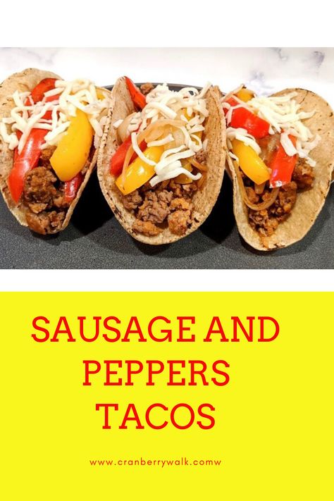 Meat Filling: 1 1/2 pounds hot Italian Sausages, casings removed 1 pound ground beef olive oil 5 cloves garlic, minced 1 1/4 teaspoons dried oregano 1 teaspoon kosher salt 1 teaspoon smoked paprika corn tortillas 1-2 cups shredded Italian mixed cheese#taco #tacotuesday #sausageandpeppers #mexicanfood #italianfood Italian Sausage Tacos, Sausage Tacos, Beef Olives, Cheese Taco, Italian Sausages, Sauteed Peppers And Onions, Sauteed Peppers, Cheese Tacos, Grilled Sausage