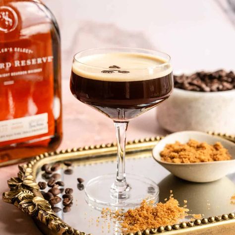 This bourbon espresso martini combines all the best flavors of bourbon and espresso to make the perfect espresso martini! Maple Bourbon Espresso Martini, Bourbon Espresso Martini, Cream Puff Dessert, Bourbon Slush, Brown Sugar Simple Syrup, Puff Dessert, Bourbon Cherries, Sweet Bourbon, Brown Sugar Syrup