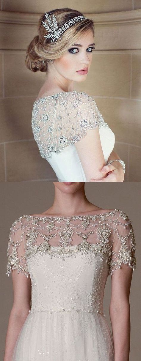 Wedding Lace Tulle Beaded Rhinestone Art Deco Theme Bolero Shrug Jacket. Gatsby ...,  #art #Beaded #bolero #deco #Gatsby #Jacket #lace #Rhinestone #Shrug #Theme #Tulle #Wedding #weddingoutfitjacket Check more at https://weddingbeauty.hertek.net/?p=4233 Lace Bolero Wedding, Downton Abbey Party, Deco Wedding Dress, Art Deco Wedding Dress, 1920s Wedding Dress, Shrug Jacket, Wedding Bolero, Top Accessories, Art Deco Theme