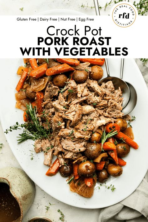 A fall-apart tender pork dinner that includes vegetables and a flavorful gravy sauce is so easy to achieve with this simple crockpot recipe. With our simple dry rub made from everyday pantry ingredients, this Crock Pot Pork Roast Recipe with Vegetables is the most flavorful pork roast you can make. Pork Roast With Potatoes, Crock Pot Pork Roast, Roast With Potatoes And Carrots, Pork Roast Crock Pot Recipes, Pork Rib Roast, Recipe With Potatoes, Pork Roast Recipe, Simple Crockpot, Crockpot Pork Roast