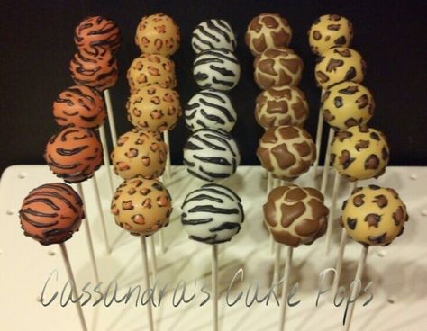 Safari print cake pops by Cassandra's Cake Pops Cars Cake Topper, Simple Baby Shower Cake, Baby Cake Pops, Easy Baby Shower, Cars Theme Cake, Zebra Head, Jungle Thema, Safari Kids, Baby Shower Safari Theme