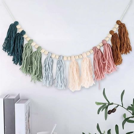 HIGH QUALITY: The colorful tassel garland is made of natural cotton rope with soft texture. Cotton rope comes in a variety of bright colors and is not easy to fade. The farmhouse style beads are made of wood with natural texture, round and smooth. Due to the material, the tassel garland may have a slight odor. EXQUISITE DESIGN: The rainbow-colored wooden bead garland is designed in Bohemian style to make your decoration more unique. Bohemian style tassel garland with a variety of vibrant colors Led Lights Wedding, Boho Decorating, Boho Mobile, Tassel Ornament, Rope Tassel, Church Office, Wall Christmas Tree, Rustic Wall Hangings, Lights Wedding Decor