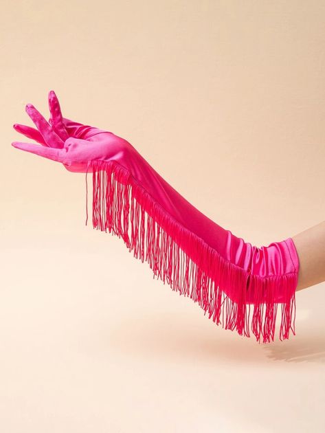 Tassel Decor Full Finger Gloves | SHEIN USA Hot Pink Gloves, Barbie Themed Outfits, Period Party, Pink Gloves, Evening Gloves, Tassels Decor, Pony Party, Finger Gloves, Arm Sleeves