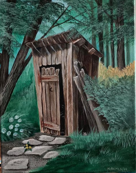 Outhouse Drawing, Outhouse Paintings, Sketchbook Fillers, Out Houses, Paint Patterns, Sketch Images, Pencil Sketch Images, Wood Slice Art, Barn Painting