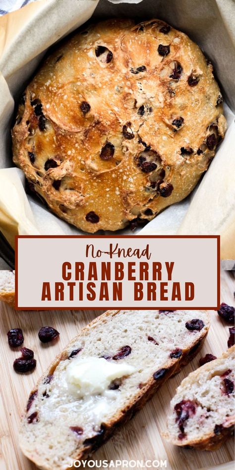 No Knead Cranberry Artisan Bread - made in the Dutch oven, this crusty artisan bread yeast recipe is easy and requires only four ingredients! For your Christmas holiday baking! Great as a snack, breakfast, brunch or make a sandwich with it for lunch. Easy Yeast Bread, Crusty Artisan Bread, Christmas Bread Recipes, Homemade Monkey Bread, Crusty Bread Recipe, Bread Yeast, Cranberry Bread Recipes, Thanksgiving Bread, Make A Sandwich