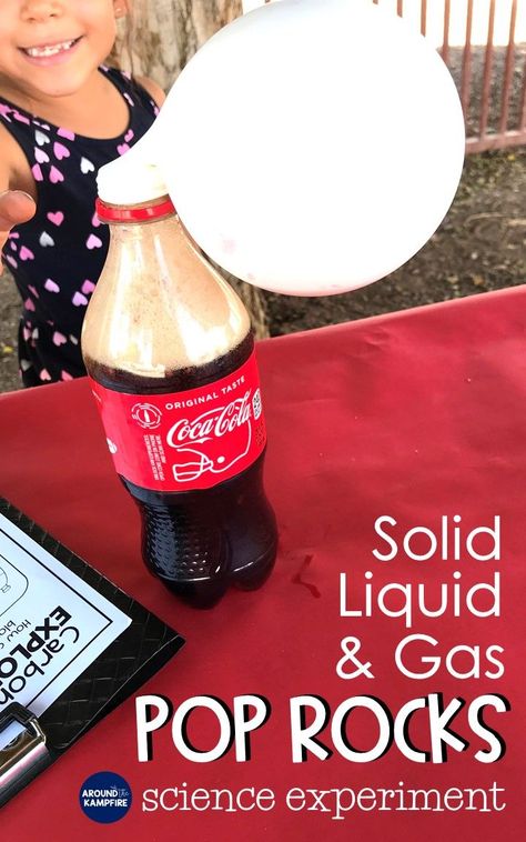 Pop Rocks candy science experiment for second grade to investigate how combining a solid and a liquid form a gas and blow up a balloon. An easy and fun properties of matter activity for 2nd grade science. #2ndgrade #science #ngss Pop Rocks Science Experiment, Solid Liquid Gas Activities, Rocks Science, Matter Experiments, Candy Science Experiments, 2nd Grade Science, Pop Rocks Candy, Matter Activities, Candy Science