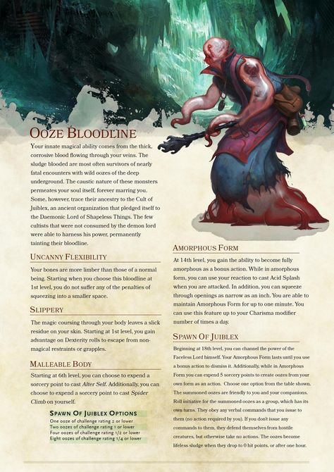 [5E] Sorcerer Bloodline: Ooze Blood Sorcerous Origin, 5e Races, Homebrew Classes, Dnd Sorcerer, Dungeons And Dragons Races, Dnd Homebrew, D D Classes, Dnd Races, Dnd Classes