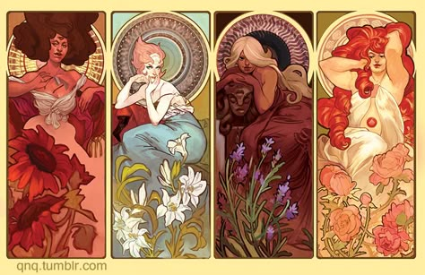 Mucha gems Gem Fusions, Universe Tattoo, Steven Universe Fanart, Universe Art, Space Rock, Alphonse Mucha, Art Video, 영감을 주는 캐릭터, Cartoon Shows