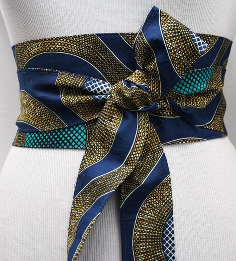 Navy Turquoise Ankara Obi Belt l African Print Obi Corset Belt Belt Corset, Ankara Dress Designs, African Accessories, Plus Size Belts, African Dresses Modern, African Wear Dresses, African Inspired Clothing, African Fashion Traditional, Obi Belt