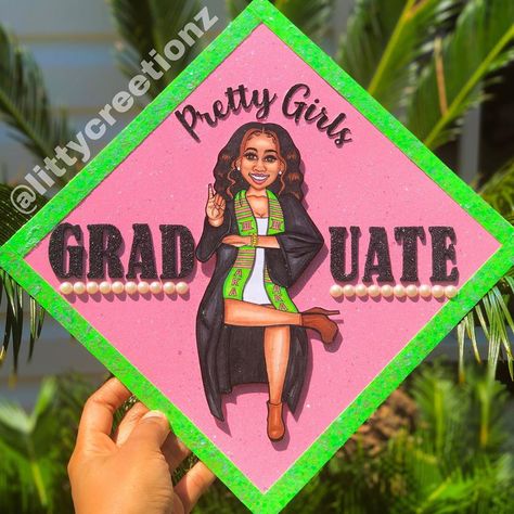 Aka Graduation Cap, Sorority Graduation Caps, Graduation Things, Sorority Graduation, Aka Sorority Gifts, College Graduation Photoshoot, High School Graduation Cap, College Graduation Cap Decoration, Grad Pictures