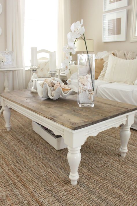 Coffee table                                                                                                                                                                                 More Cozy Farmhouse Living Room, Modern Farmhouse Living Room Decor, Coffee Table Makeover, Farmhouse Living Room Decor Ideas, Modern Farmhouse Living, Shabby Chic Living, Shabby Chic Living Room, Coffee Table Farmhouse, Modern Farmhouse Living Room