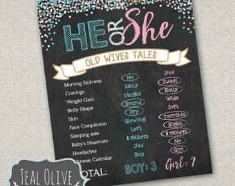 Old Wives Tales, Gender Reveal Signs, Old Wives Tale, Babies Nursery, Wives Tales, Boy Gender Reveal, Baby Reveal Party, Chalkboard Poster, Poster Diy