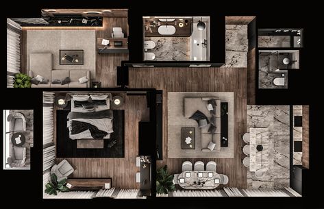 Tetris Hall 97 on Behance Layout Apartment, Dazzling Bad, Apartemen Studio, Condominium Design, Luxury Houses Mansions, Casa Loft, 3d House Plans, Interior Design Plan, Small House Design Exterior