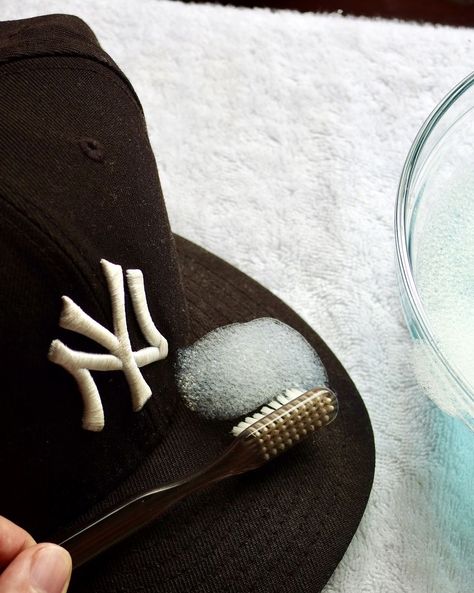 How to Wash a Baseball Cap and Not Ruin Its Shape Hat Cleaning, Oxygen Bleach, Wash Baseball Cap, Different Hats, Weird Shapes, Soft Bristle Brush, Cotton Towels, Cleaning Tips, Ball Cap