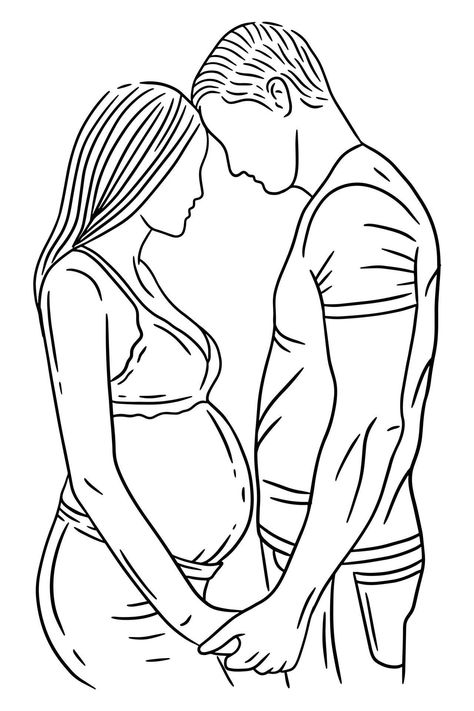 Happy Couple Maternity Pose Husband and Wife Pregnant Line Art illustration Maternity Drawing Art, Minimal Couple Drawing, Pregnancy Drawing Sketches, Happy Couple Drawing, Husband And Wife Drawing, Pregnant Couple Drawing, Pregnancy Art Drawing, Happy Couple Illustration, Pregnant Sketch