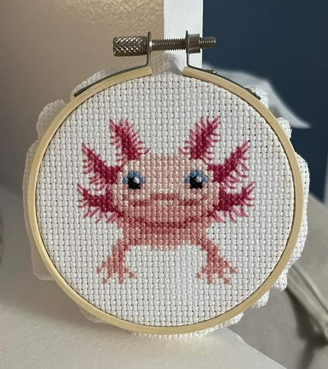 Cross Stitch Axolotl, Axolotl Cross Stitch Pattern, Hama Art, Hama Bead, Cross Stitch Animals, Embroidery Craft, Cross Stitch Art, Embroidery And Stitching, Mini Art