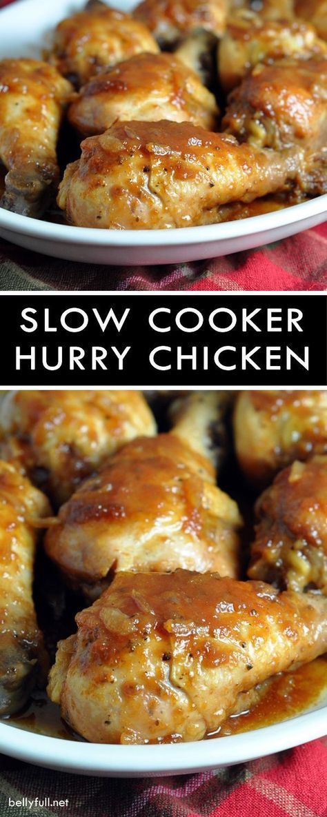 Slow Cooker Hurry Chicken - a sweet and tangy, super easy, and inexpensive crock pot chicken dish made with pantry staples! Hurry Chicken, Crockpot Chicken Leg Recipes, Chicken Receipe, Chicken Cooker, Chicken Leg Recipes, Crock Pot Chicken, Turkey Recipe, Chicken Dish, Chicken Dinners