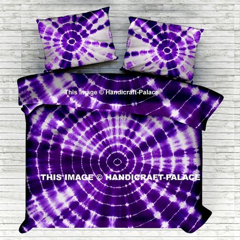 USD 54.99 ( Free Shipping ) Beautiful Indian Shibori Hand Tie Dye Cotton Duvet Cover or Quilt Cover in King size with pillow covers. This duvet cover is made of 100% Power loom Cotton fabric which gives smooth feel because of its strong & durable weave. An amazing Tie & Dye Mandala Design with an elegant center pattern. #boho #bohemian #hippie #gypsy #Traditional #Bedspread #freeshippingworldwide #handmade #handicraft-palace #fashion #Shibori #tiedye #Mandala #Cotton #smooth #Quilt #Bedding Shibori Bedding, Indigo Bedding, Tie Dye Shibori, Diy Tie Dye Techniques, Tie Dye Patterns Diy, Tie Dye Bedding, Shibori Designs, Queen Bedspread, Shibori Pattern