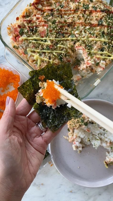 myhealthydish on Instagram: Save! Have you tried my Sushi Bake Recipe? Here’s all the ingredients you need. Start with cooked short grain rice also known as sushi… Season Rice, Sushi Bake Recipe, Short Grain Rice, Roasted Seaweed, Kewpie Mayo, Sushi Bake, Make Sushi, Salmon And Rice, Sushi Rice