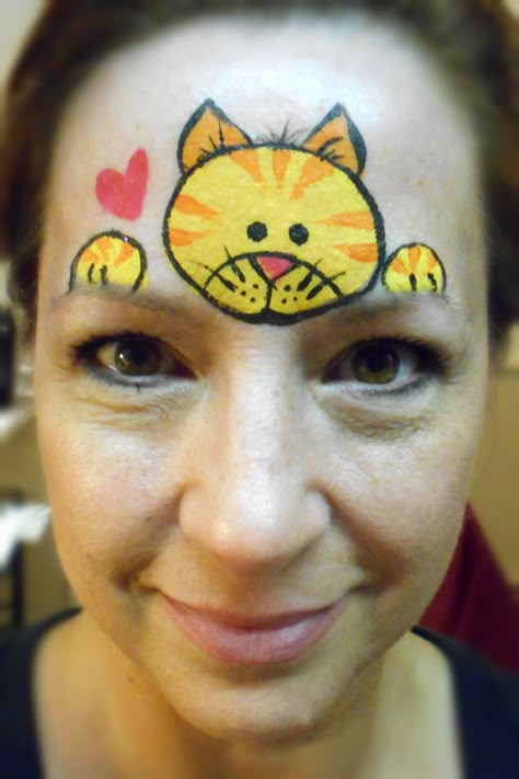 Yellow/Orange Kitty- Smiley Faces by Jo Forehead Design, Kids Face Painting Ideas, Animal Face Paint, Face Paint For Kids, Tiger Face Painting, Kids Face Painting, Face Paint Designs, Easy Face Painting Designs, Paint For Kids