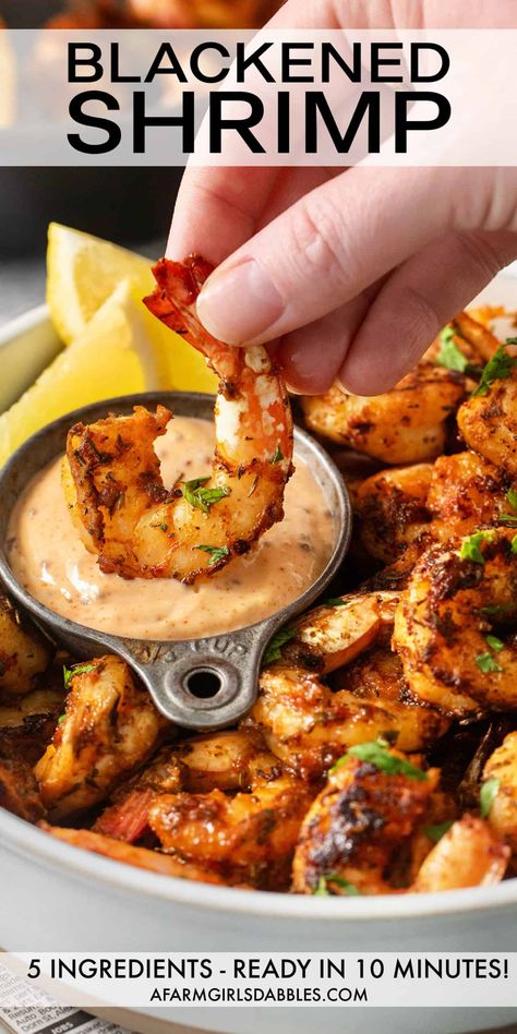 This Blackened Shrimp recipe is ready in 10 minutes, so easy! It features boldly-flavored, succulent shrimp, plus charred fresh lemon for a hit of bright acidity. Enjoy this versatile lean protein as an appetizer or main entree - or toss the shrimp into salads, tacos, or rice bowls! Charred Lemon, Blackened Shrimp, Bbq Shrimp, Grilled Shrimp Recipes, Yummy Seafood, Shrimp Dinner, Shrimp Recipes For Dinner, Shrimp Recipes Easy, Soup Recipes Slow Cooker