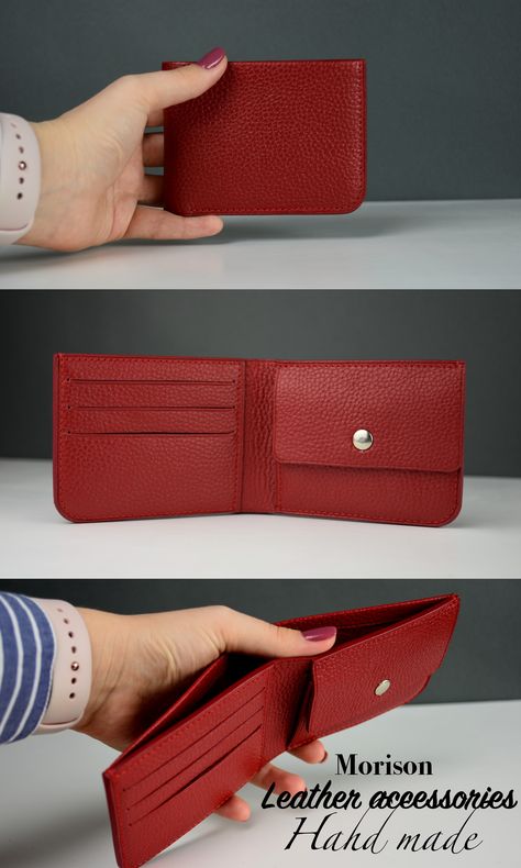 Handmade Leather Wallet Women, Red Leather Wallet, Leather Wallet Women's, Wallet Design Ideas, Bifold Wallet Pattern, Wallet Ideas, Leather Women Wallet, Leather Wallet Design, Woman Wallet