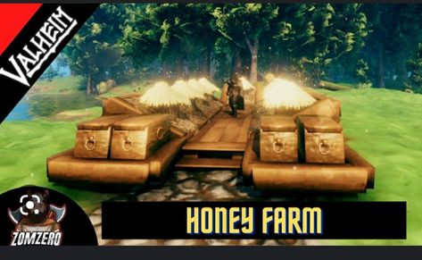 Valheim Bee Farm, Viking Farming, Viking Houses, Honey Farm, Beehive Design, Viking House, Houses Ideas, Bee Farm, Survival Games