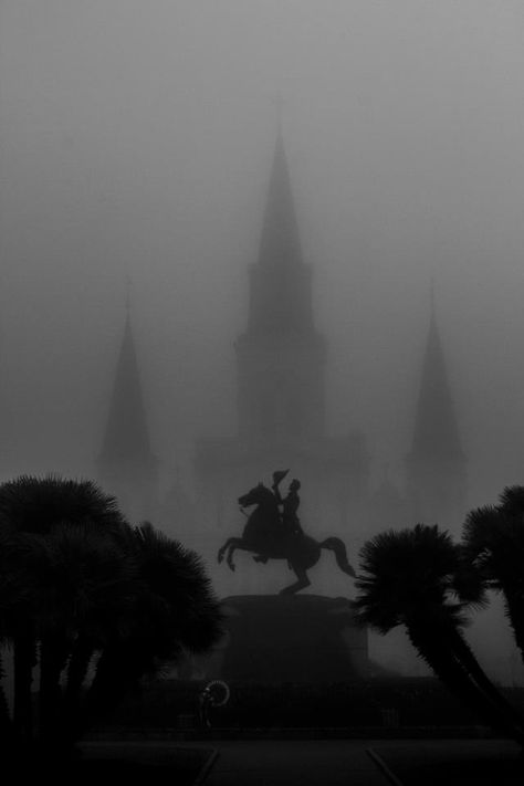 Jackson Square, NOLA, in the fog. Photo by Roy Guste New Orleans Architecture, New Orleans History, Louisiana History, Louisiana Homes, Louisiana Art, New Orleans Art, Jackson Square, South Louisiana, New Orleans Travel