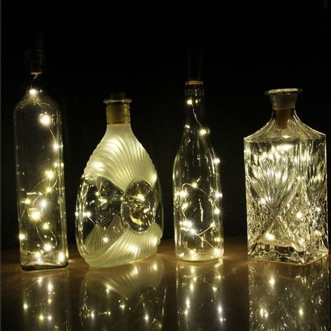 Light Without Electricity, Led Bottle Light, Novelty Lamps, Starry String Lights, Copper Wire Lights, Wedding Halloween, Wine Bottle Corks, Battery String Lights, Bottle Diy