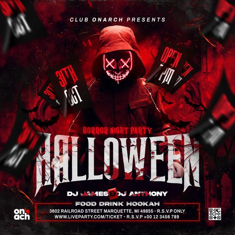 Halloween Dj Party Flyer Template Halloween Club Flyer, Halloween Party Template, Halloween Event Poster, Halloween Flyer Design, Halloween Poster Design, Party Social Media Post, Dj Party Flyer, Halloween Party Poster, Halloween Club