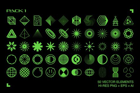 Rave Typography, 90s Logos Graphic Design, Tech Animation, Futuristic Elements, Desain Buklet, Graphic Design Assets, Vector Elements, Futuristic Style, Shows And Movies