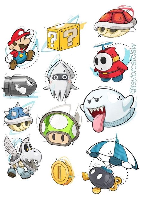 Super Mario Tattoo Design, Mario Tattoo Design, Disney Flash Tattoo, Mario Illustration, Super Mario Tattoo, Nintendo Tattoo, Mario Tattoo, Abstract Tattoo Ideas, Unique Wrist Tattoos