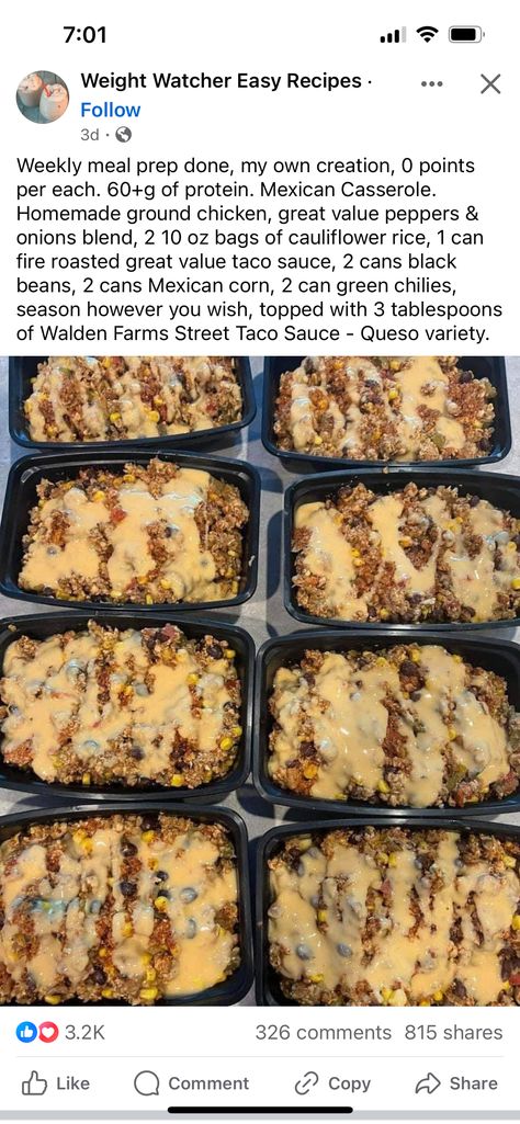 Lunch Prep, Weight Watchers Recipes Desserts, Healthy High Protein Meals, Mexican Casserole, Easy Healthy Meal Prep, Mexican Chicken, Prepped Lunches, Bariatric Recipes, Lunch Meal Prep