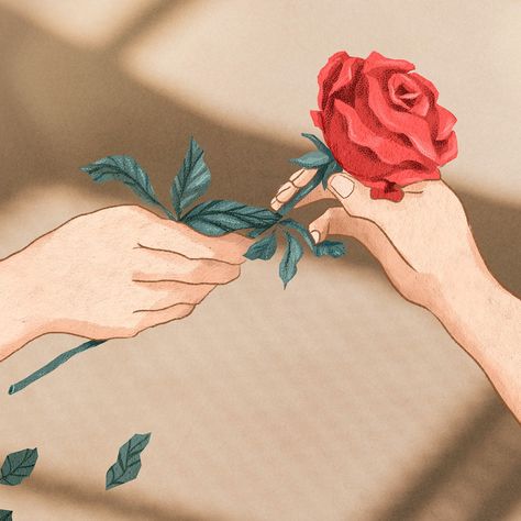 Valentine’s couple exchanging rose psd hand drawn illustration | premium image by rawpixel.com / Adj Hands Holding Flowers, Day Template, Rose Sketch, Giving Flowers, Presentation Backgrounds, Valentines Couple, Rose Illustration, Rosé Hands, Rose Drawing