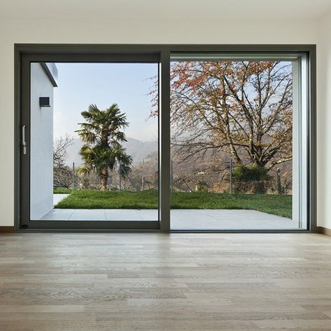 Patio Doors - Custom Sizes Aluclad, Wood and Vinyl | neuffer-windows.ca External Sliding Doors, Modern Patio Doors, Double Patio Doors, Aluminium Sliding Doors, Aluminium Cladding, Vinyl Doors, Doors Interior Modern, Home Balcony, Sliding Glass Doors