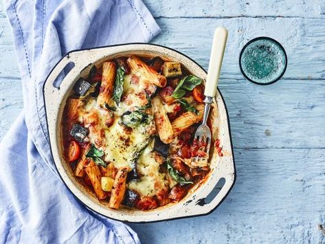 Tortiglioni dreams | The Independent Low Fodmap Recipes Vegetarian, Mozzarella Pasta Bake, Eggplant Mozzarella, Pasta With Eggplant, Gousto Recipes, Low Fodmap Recipe, Tomato Pasta Bake, Mozzarella Tomato, Mozzarella Pasta