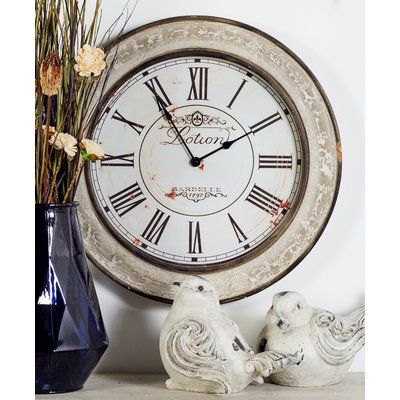 Metal Wall Clock & Reviews | Birch Lane Vintage Wood Wall, Rustic Wall Clock, White Clocks, Oversized Wall Clock, Nails And Screws, Vintage Wall Clock, Wooden Design, Wooden Wall Clock, Wood Wall Clock