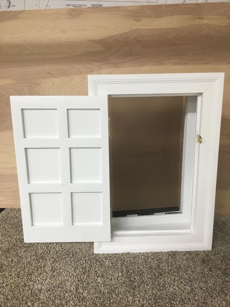 Exterior pet door can be installed in wall or door.  Magnetic flap to seal out weather. Pet pass through is 10" wide x 16"s tall, is intended for large dog.  Inside door is 6 panel which can be locked. All wood construction no cheap plastic parts. Has telescoping halves for easy installation, only requires a bead of caulk on both sides to hold it in place.  Made in USA Dog Doors In Wall, Dog Door Ideas In Wall, Wall Dog Door, Grocery Door, Dog Door Ideas, Under Stairs Dog House, Ikea Pantry, Doggie Door, Dog Doors