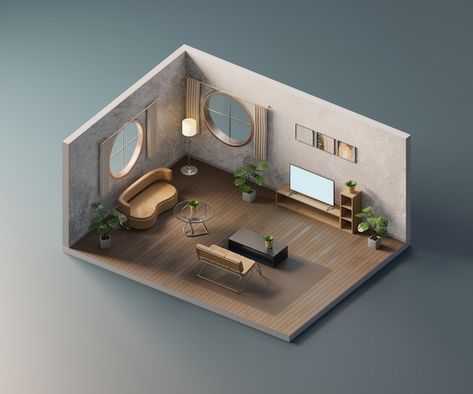 Isometric Living Room, 3d Living Room, House Flippers, Interior Design Renderings, Interior Design Presentation, 3d Interior Design, Inside Interiors, Isometric Art, Isometric Design