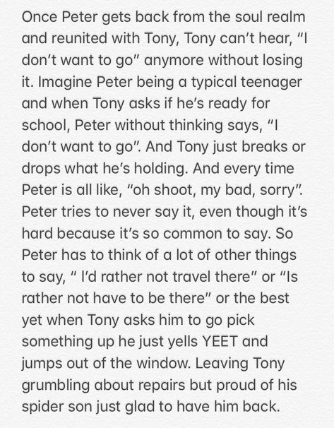 #ironman #spiderman #peter #peterparker #tonystark #avengersinfinitywar #avengers #avengersendgame  #spidermanfarfromhome #spidermanhomecoming #marvel Spiderman And Avengers, Spiderman Headcanon, Avengers Peter Parker Headcanons, Mcu Peter Parker Headcanons, Marvel Headcanon Spiderman, Marvel Incorrect Quotes Peter, Spider Man Memes Funny, Superfamily Avengers, Avengers Pictures