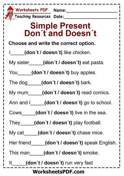 English Grammar Exercises Class 5 English Worksheets, Present Simple Negative, English Printables, Materi Bahasa Inggris, English Grammar Exercises, Grammar For Kids, Simple Present, Grammar Exercises, Teaching English Grammar