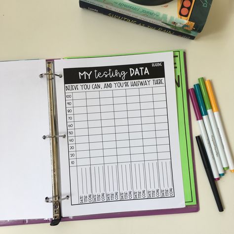 A data binder that helps students track their own assessments and skills Classroom Data Wall, Progress Monitoring Special Education, Data Folders, Student Data Binders, Math Binder, Student Data Tracking, Data Wall, Data Binders, Data Tracking