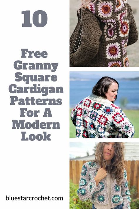 Modern Granny Square, Simple Granny Square, Crochet Sweater Coat, Granny Square Jacket, Cable Sweater Pattern, Square Jacket, Easy Sweater Knitting Patterns, Granny Square Cardigan, Crochet Placemat Patterns