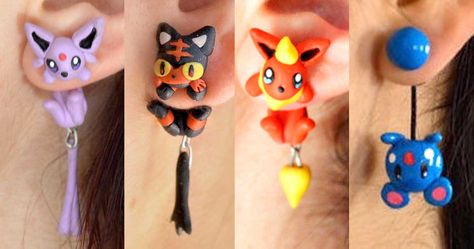 Show off your love for Pokemon with an adorable clinging earring! Made from polymer clay and positively cute, these earrings come in the shape of your favorite Pokemon and appear as though they're holding onto your ears. Cubone Skull, Pokemon Earrings, Pokemon Jewelry, Eevee Evolution, Pokemon Craft, Fairy Furniture, Bottle Charms, Skull Mask, Polymer Clay Charms